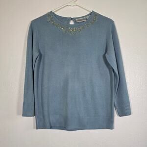 Design Assets Blue Embellished Acrylic Sweater Women's M Beaded Knit